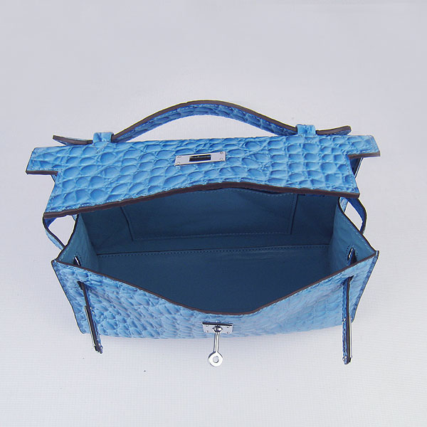 AAA Hermes Kelly 22 CM Stone Veins Leather Handbag Blue H008 On Sale - Click Image to Close